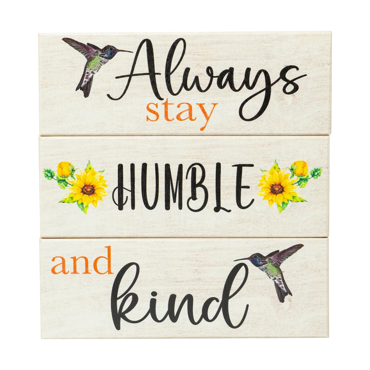 JennyGems Sunflower Decor, Always Stay Humble and Kind Wooden Block Signs, Tiered Tray Spring Decoration, Made in USA