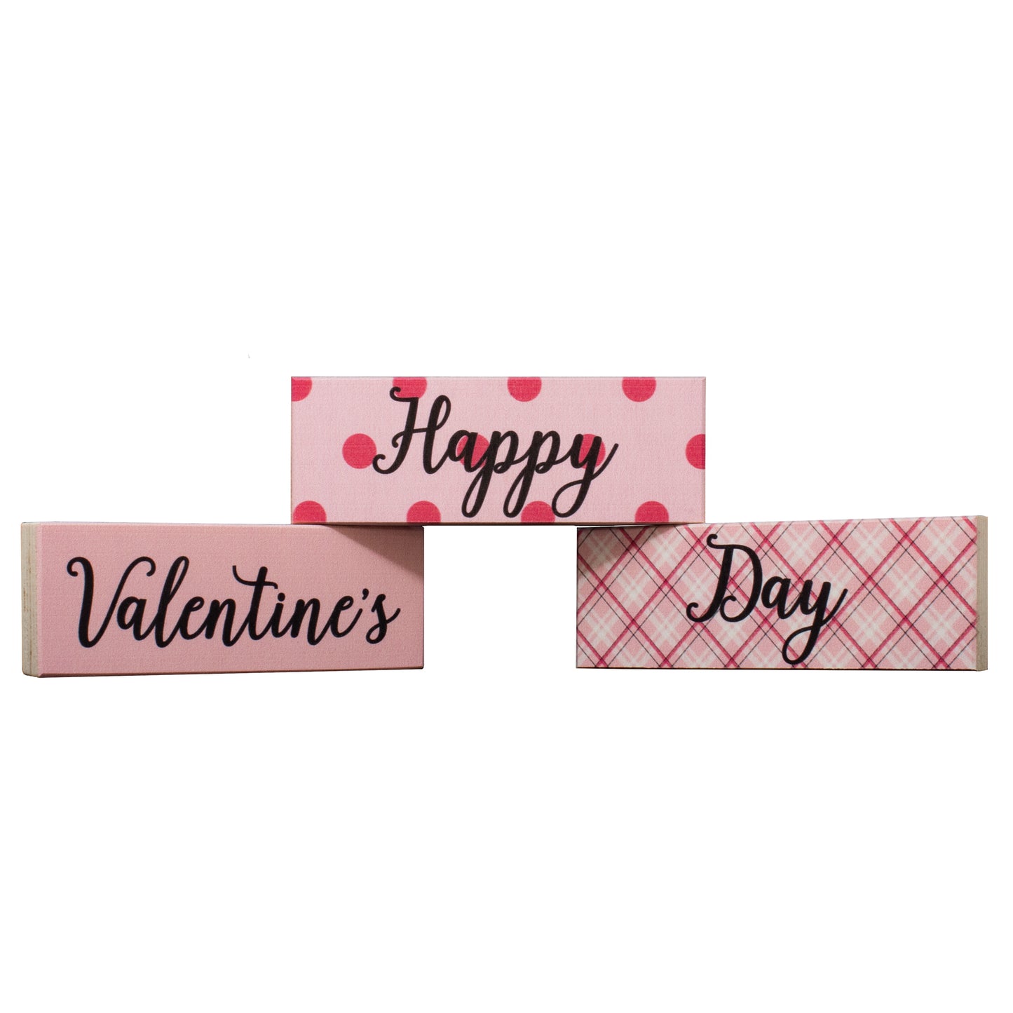 JennyGems Happy Valentines Day Sign Decor Gift, Valentine's Day Decorations, Valentines Day Gift Signs, Set of 3 Mini Block Set, 5.5x2x.75 Inches Each, Valentine's Decor, American Made