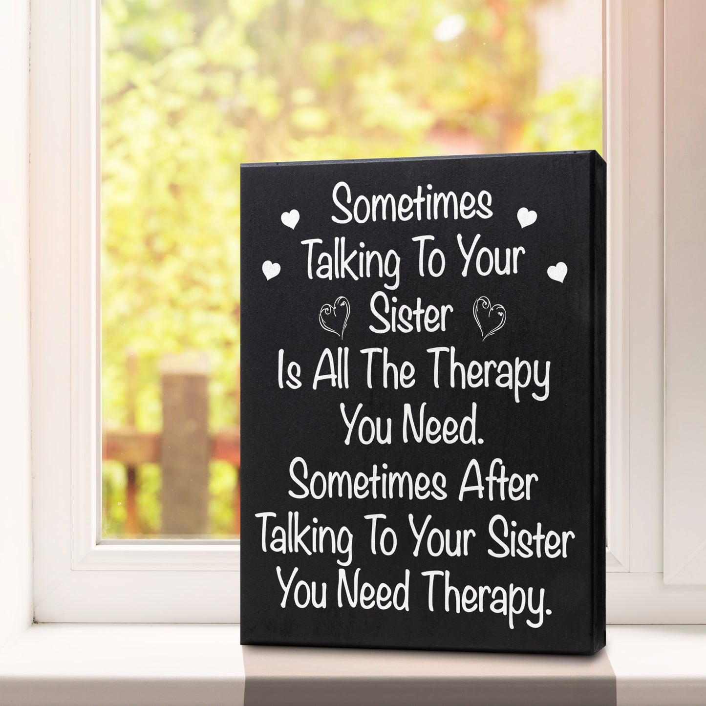 Funny Sister Gift Sign – Sometimes Talking to Your Sister Is Therapy – Rustic Wooden Box Sign, Farmhouse Shelf Sitter