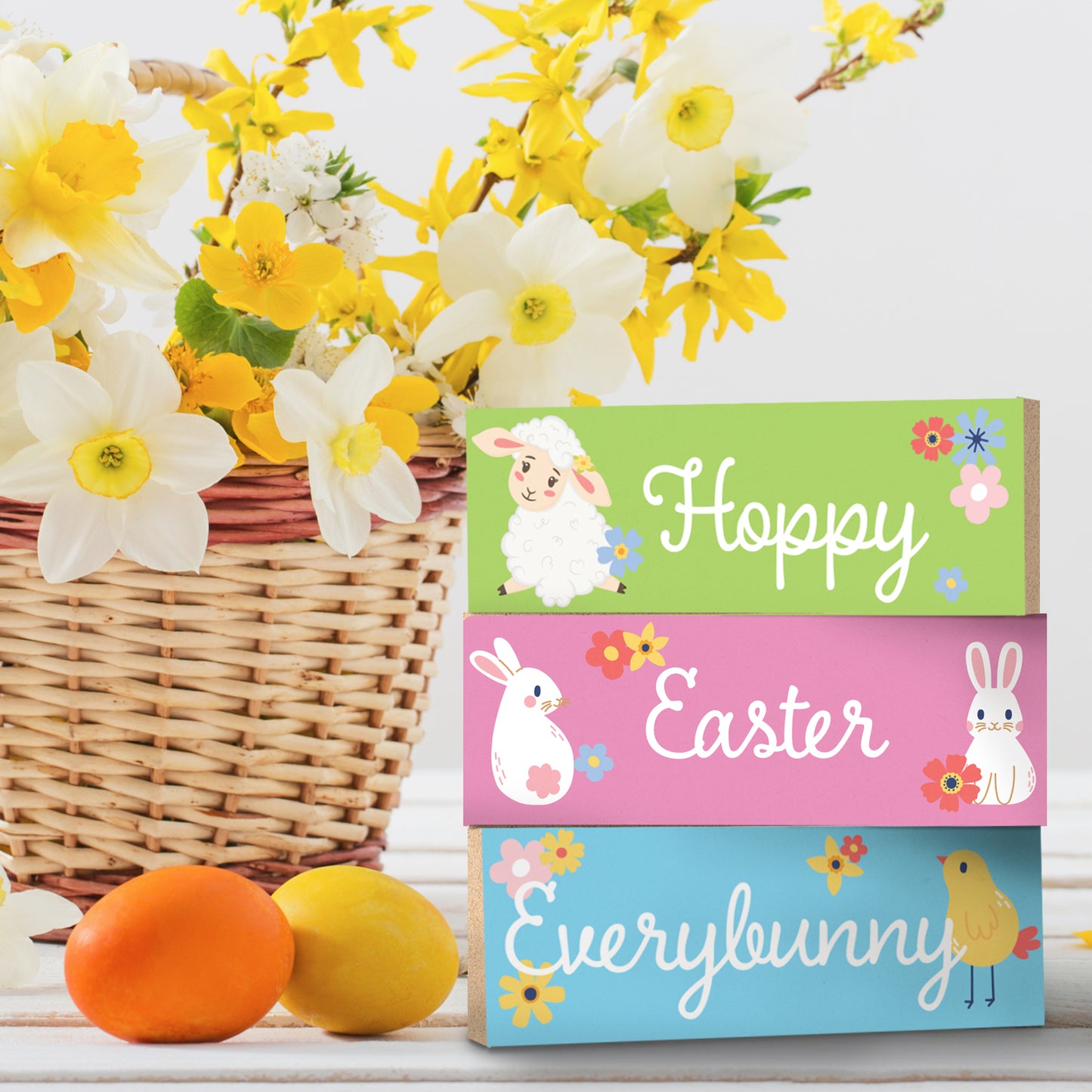 Hoppy Easter Everybunny Wooden Block Sign Set - 3pc