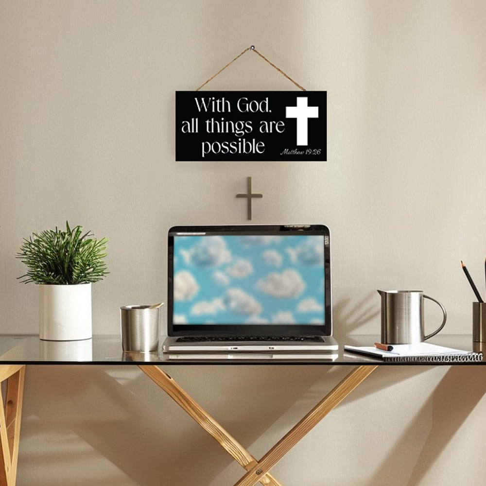 With God All Things Are Possible Inspirational Bible Verse Decor, Faith-Based Christian Home Decoration, Scripture Wall Art