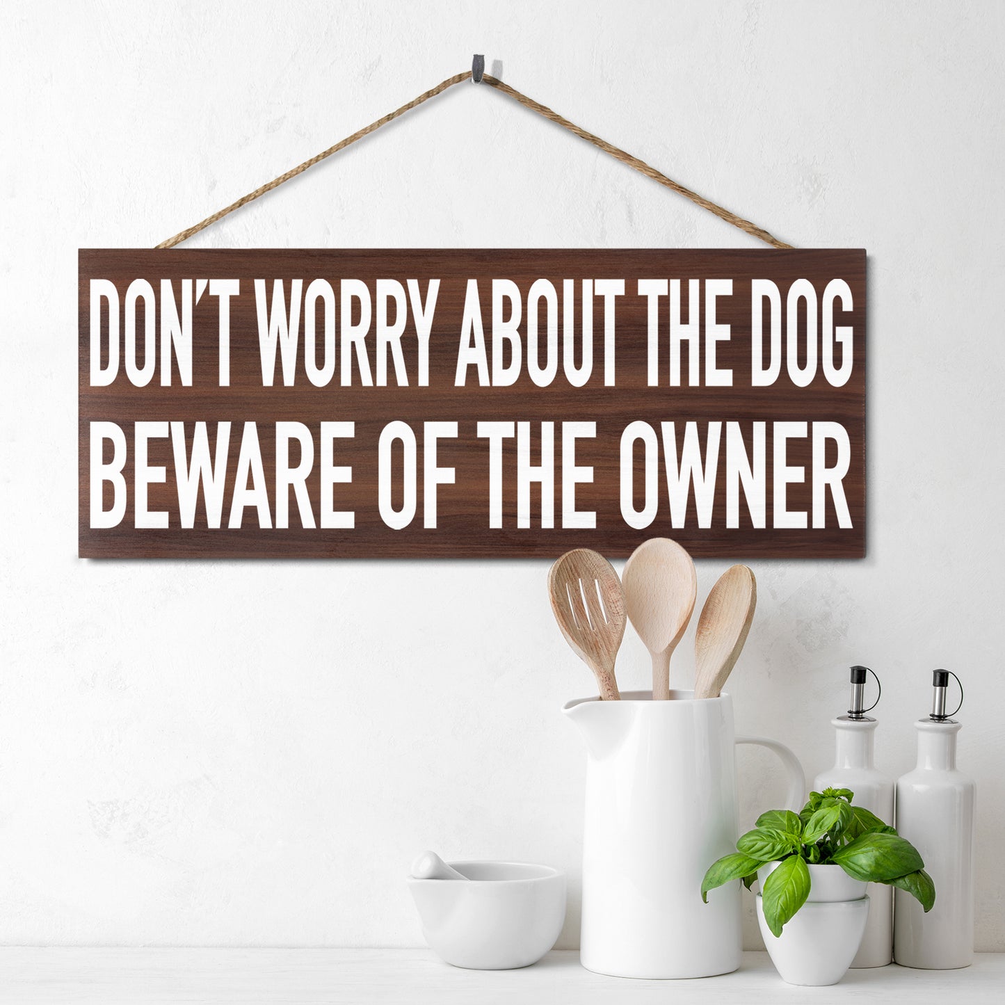 JennyGems Don't Worry About the Dog Beware of the Owner Wooden Sign, Pet Lovers, Dog Owner Warning Sign, Dog Mom Gifts
