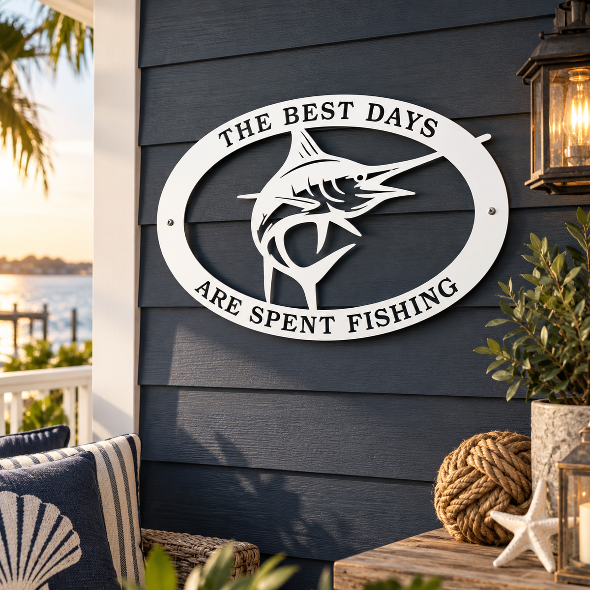 Outdoor Fishing Wall Hanging, Marlin Billfish Sign | Coastal PVC Beach House Decor