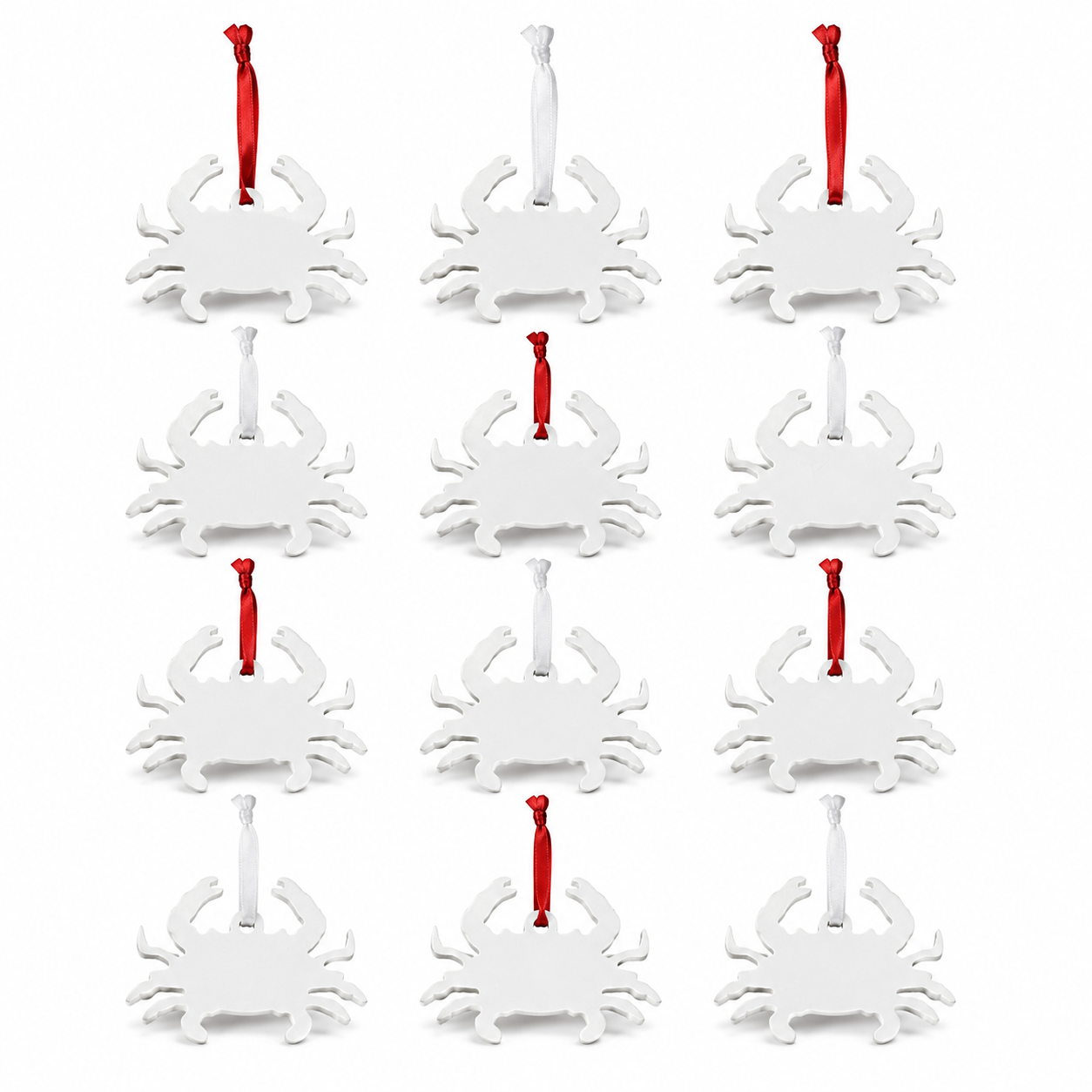 PVC Crab Christmas Ornaments: Coastal Decor with Red Ribbon (Set of 12)