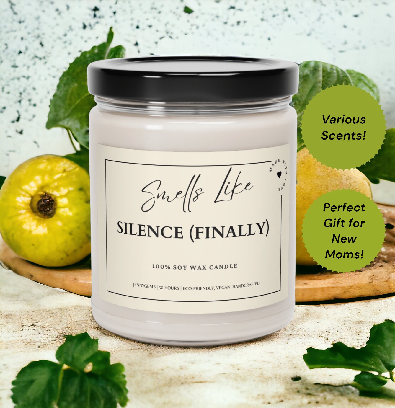Silence Finally’ Aromatherapy Candle – Funny New Mom Gift, Baby Shower, Pregnancy Relaxation Candle