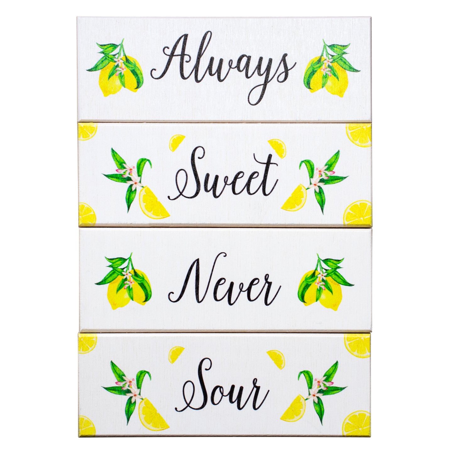 JennyGems Always Sweet Never Sour Lemon Wooden Signs for Tiered Tray Shelf or Table, Lemon Kitchen Decor, Made in USA