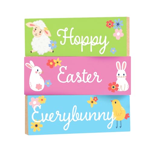 Hoppy Easter Everybunny Wooden Block Sign Set - 3pc