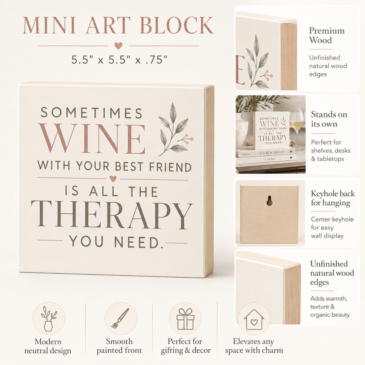 Sometimes Wine with Your Best Friend Is All the Therapy You Need | Wood Sign