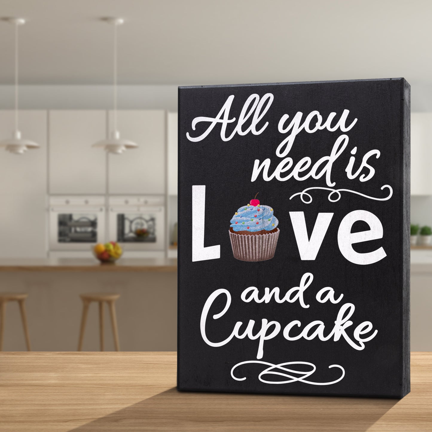JennyGems All You Need Is Love and a Cupcake Sign, 6x8 Inches Wood Box Sign, Cupcake Gifts and Decor, Cupcake Themed Decor, Bakery Signs, American Made