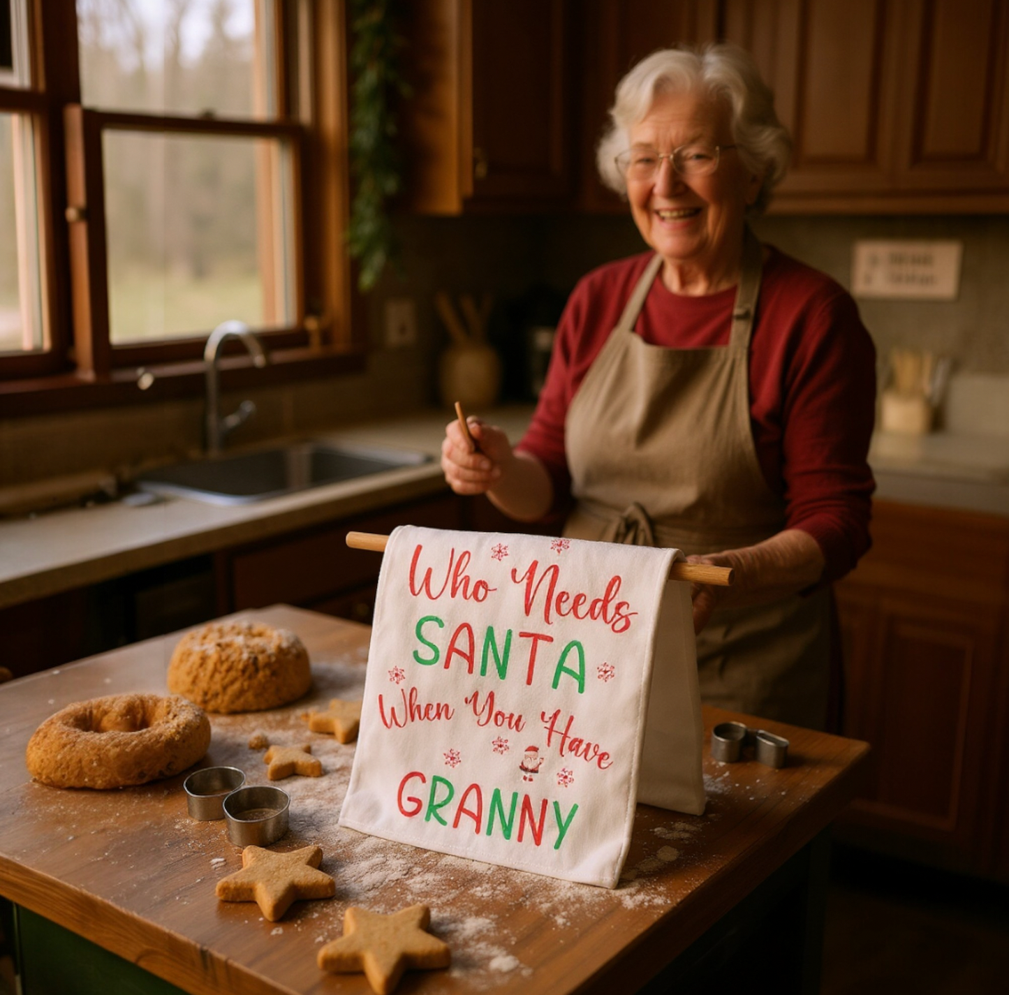 Who Needs Santa When You Have Granny Christmas Towel | Funny Holiday Gift for Grandma | Festive Kitchen Decor | Granny Christmas Gift