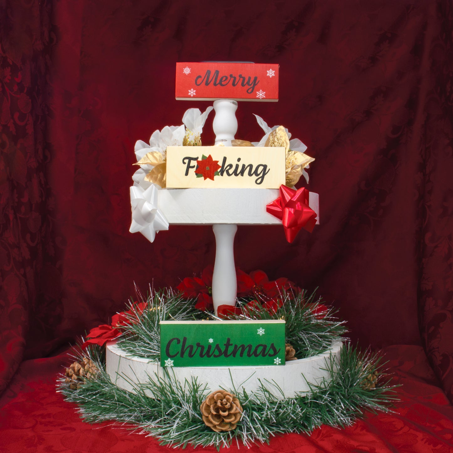 JennyGems Inappropriate Funny Christmas Gifts, Funny Christmas Decorations, Set Of 3 Merry Christmas Wood Blocks, Christmas Decor, Tiered Tray Decor, Mantel Decor, Stocking Stuffers