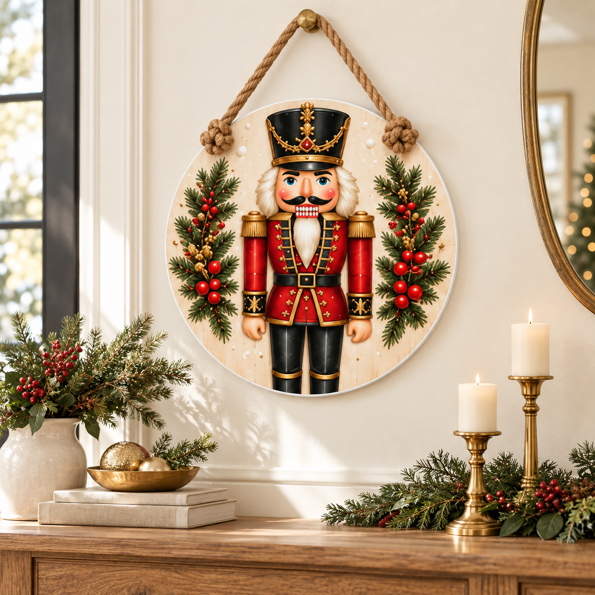 Nutcracker Christmas 15-3/4-Inch PVC Rope Door Hanger entryway lifestyle