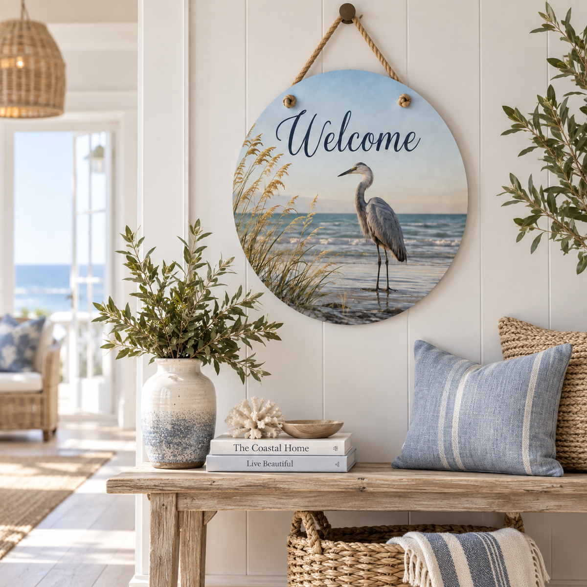 Egret Heron on the Beach Door Hanger, 15-3/4-Inch PVC Indoor Outdoor Decor