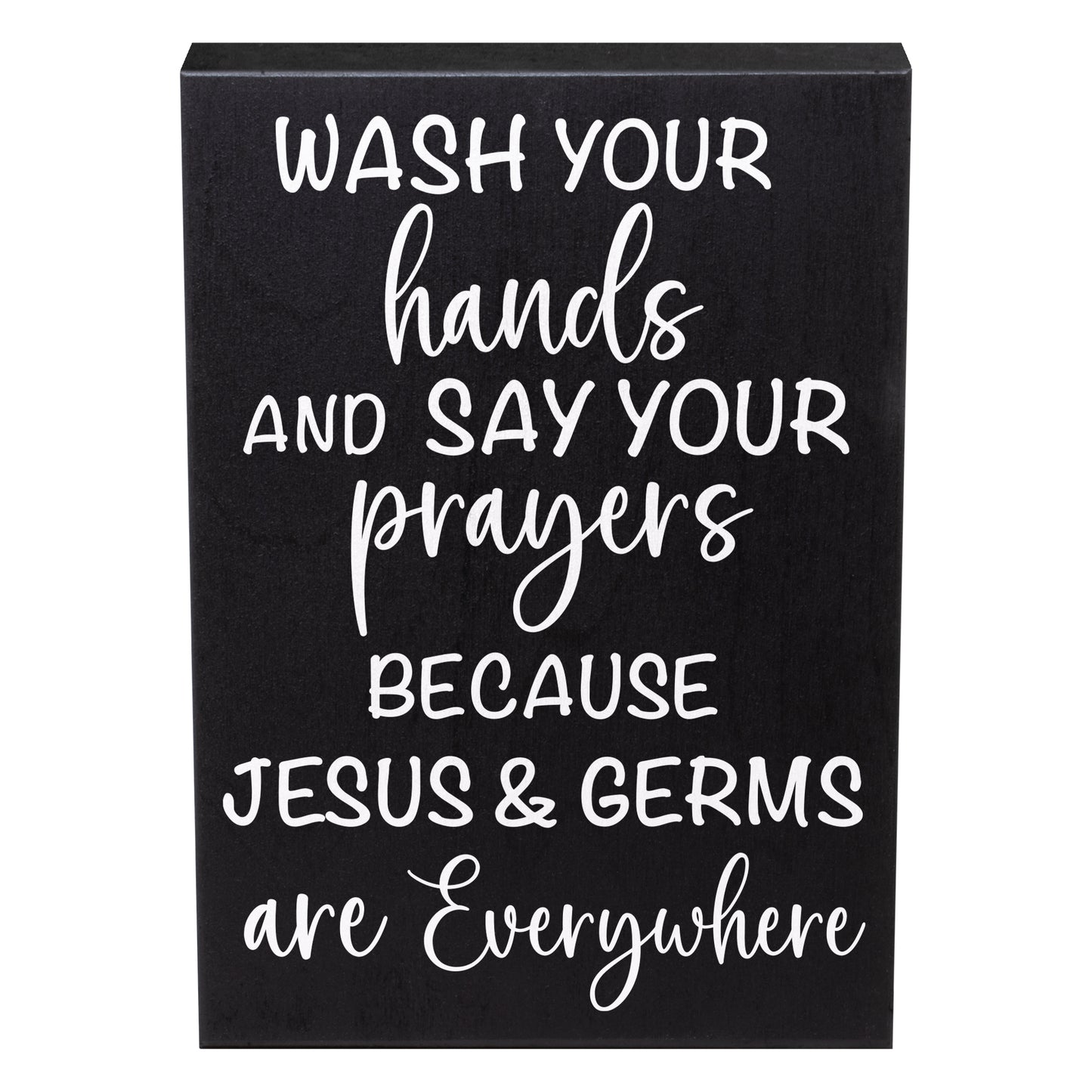 JennyGems Wash Your Hands & Say Your Prayers Sign Funny Farmhouse Bathroom Decor, Jesus and Germs Sign, Cute Farmhouse Bathroom Signs, Rustic Bathroom Wall Art Guest Bathroom Wall Decor