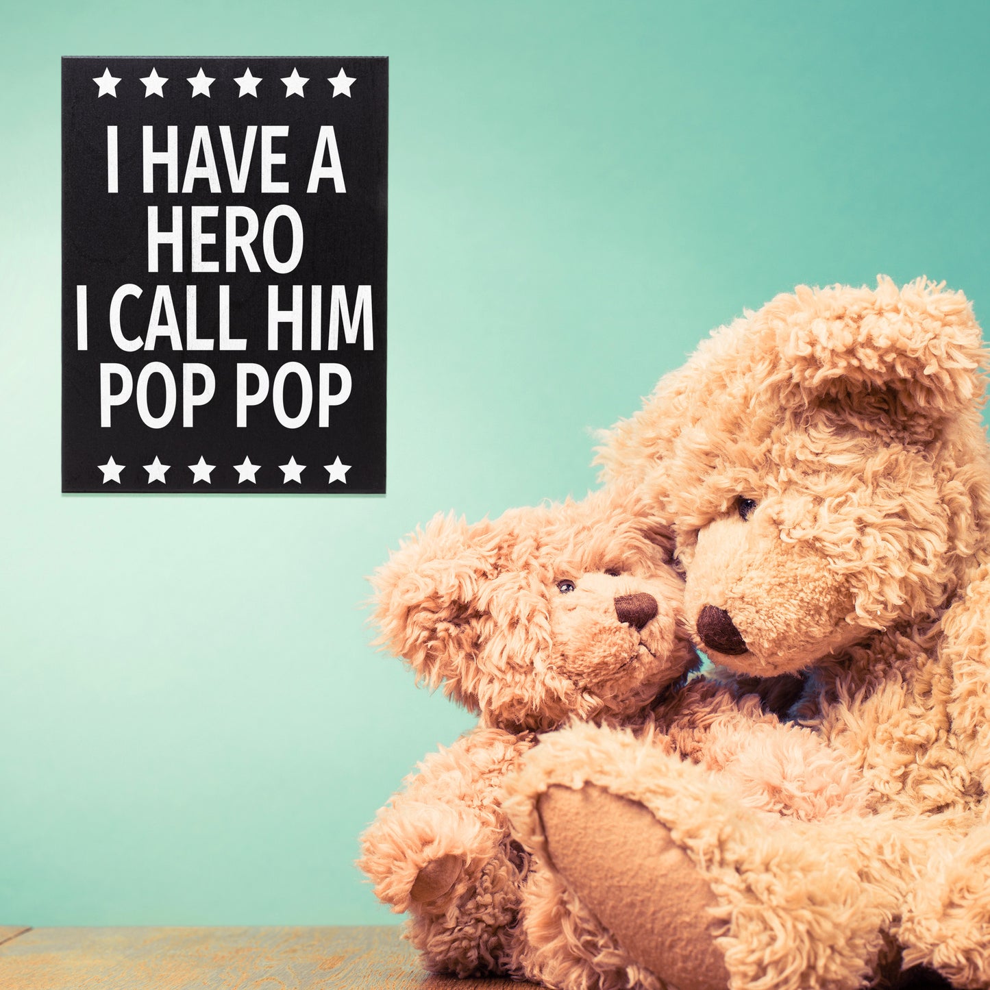 JennyGems Pop Pop Gifts from Grandson Granddaughter, Gifts for Pop Pop, I Have A Hero I Call Him Pop Pop Wood Sign, Gifts for Grandpa