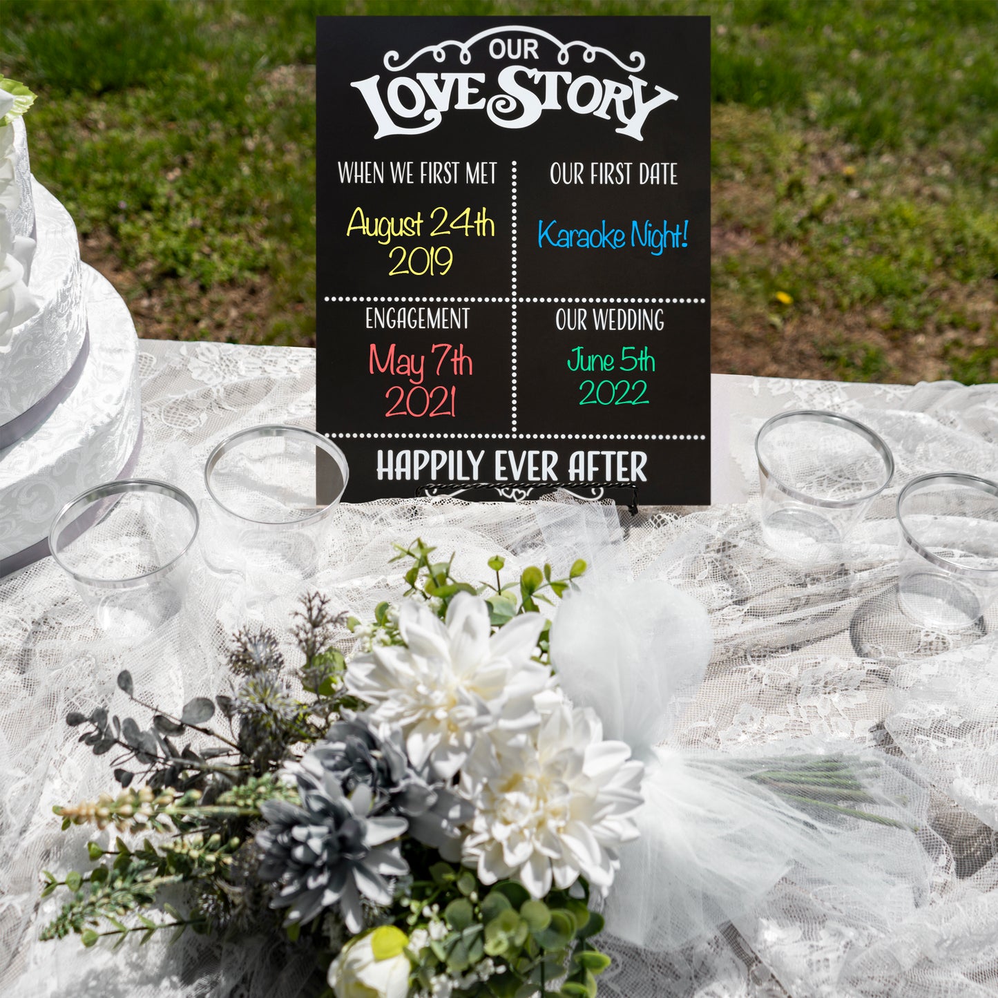 JennyGems Our Love Story Chalkboard, Wedding Decor, Couples Gifts, Home Decor, Bridal Shower Gift, Love Wall Decor, Mr and Mrs Gifts, American Made