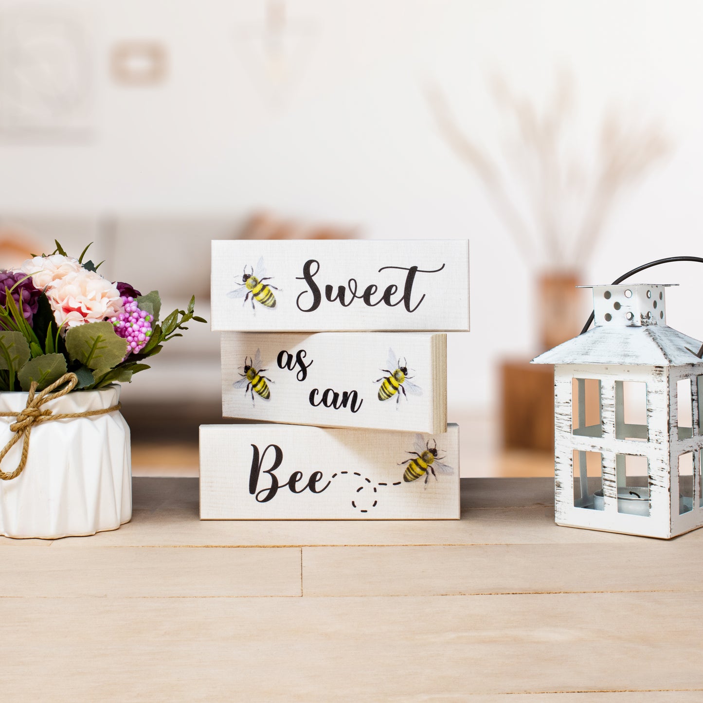 JennyGems Spring Decor Sign Decorations Farmhouse, Sweet as Can Bee, Farmhouse Accents, Tabletop Centerpiece Mantel Decorations, Made in USA