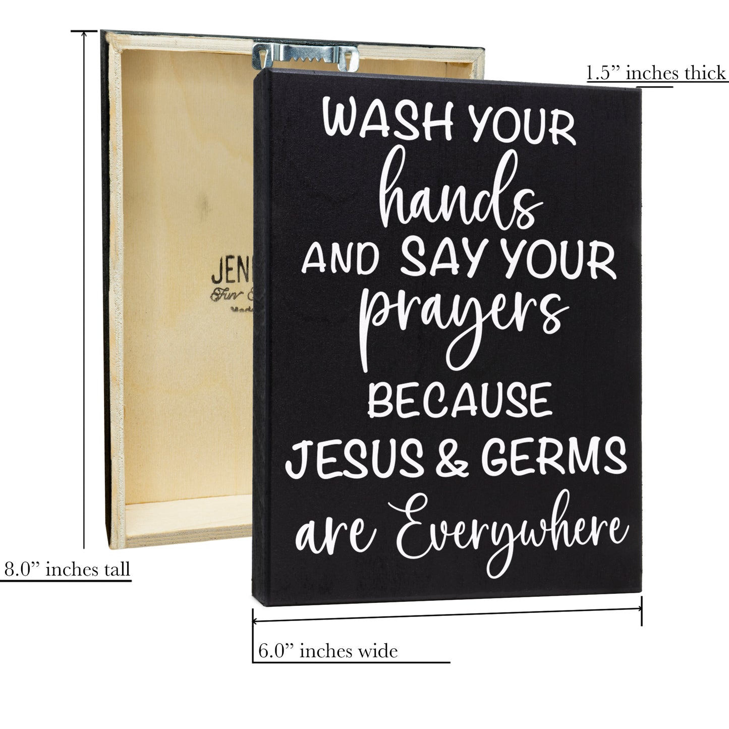 JennyGems Wash Your Hands & Say Your Prayers Sign Funny Farmhouse Bathroom Decor, Jesus and Germs Sign, Cute Farmhouse Bathroom Signs, Rustic Bathroom Wall Art Guest Bathroom Wall Decor