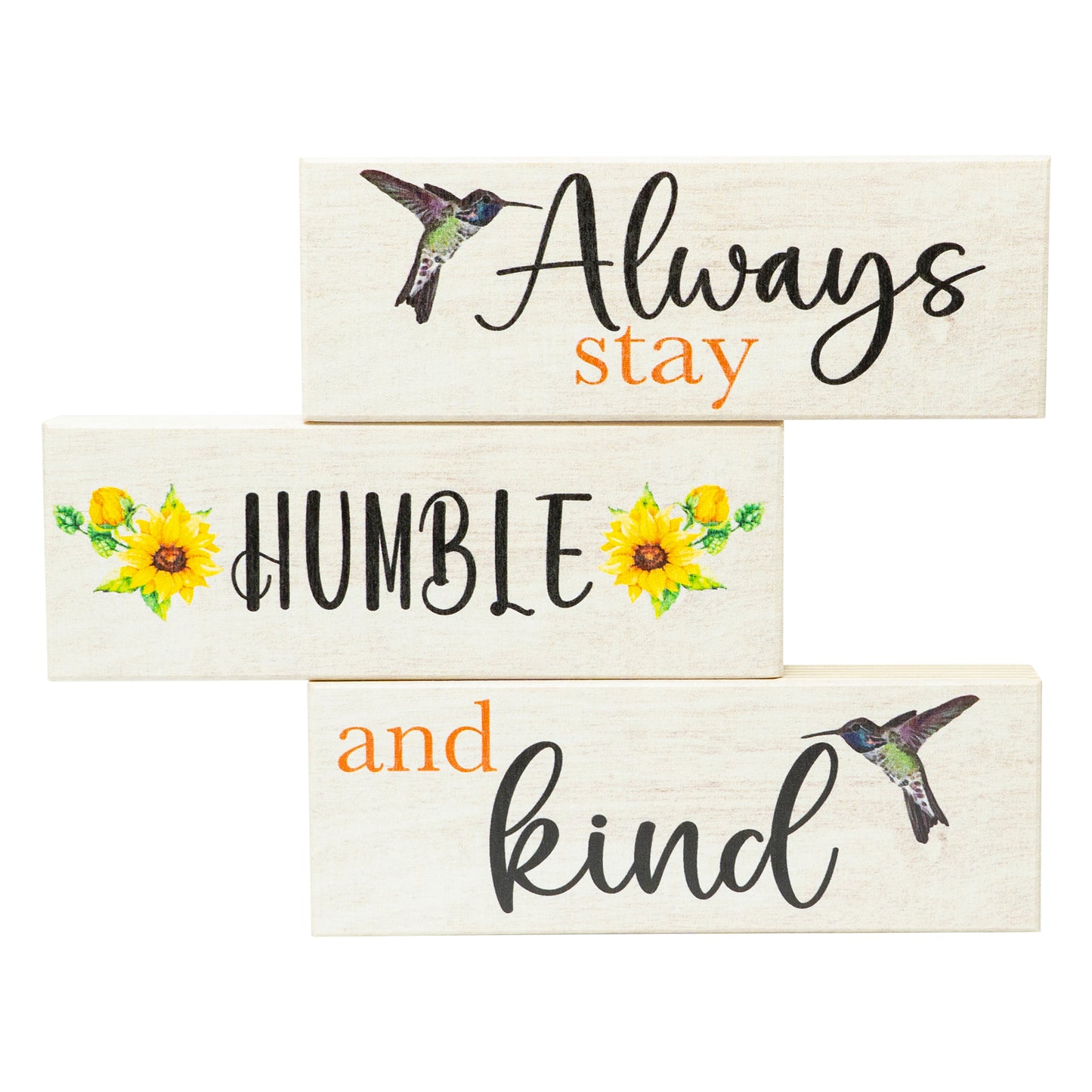 JennyGems Sunflower Decor, Always Stay Humble and Kind Wooden Block Signs, Tiered Tray Spring Decoration, Made in USA