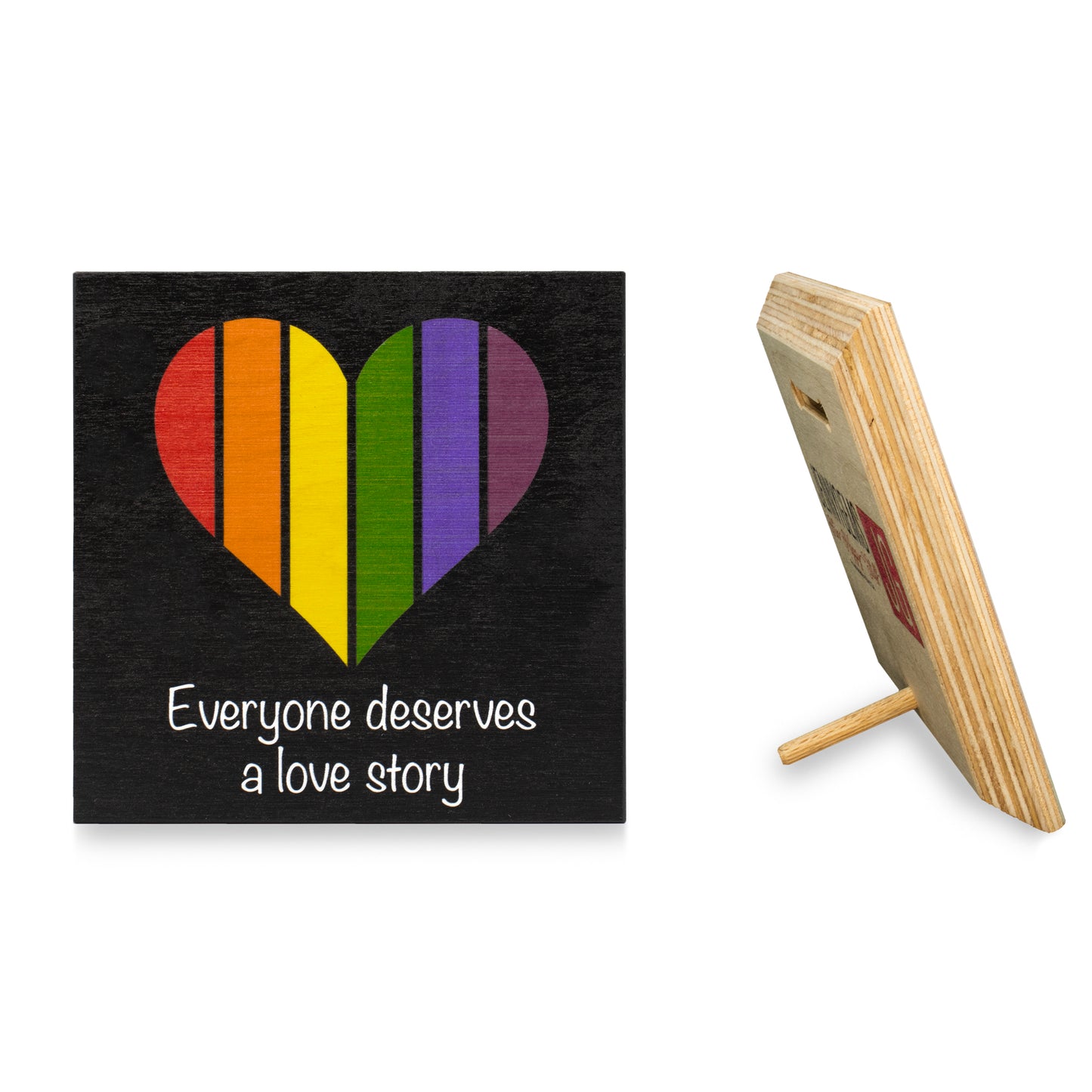 JennyGems Everyone Deserves a Love Story, Rainbow Flag Decorations, Gay Pride Sign, Rainbow Pride Decorations, Gay and Lesbian LGBT Gifts, 5.5x5.5 Inch Wood Sign, LGBTQ Pride Gifts