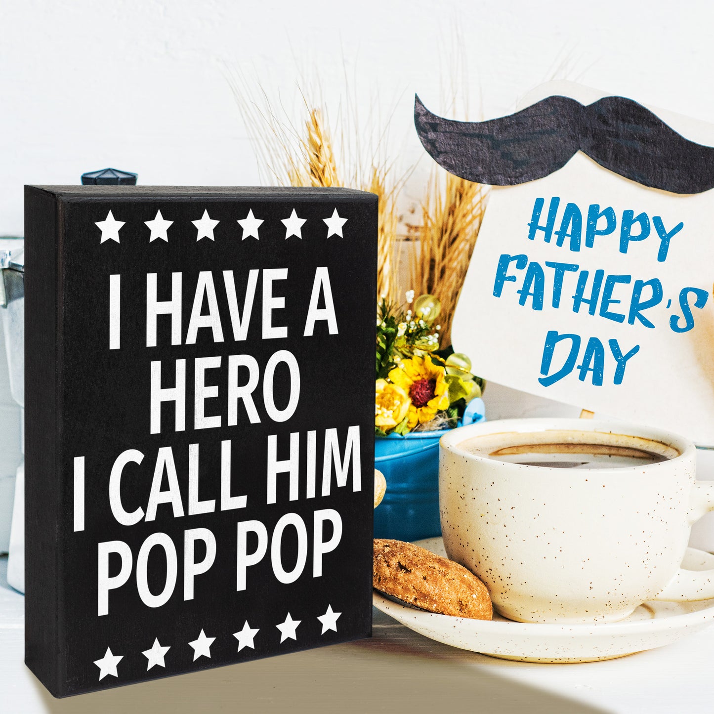JennyGems Pop Pop Gifts from Grandson Granddaughter, Gifts for Pop Pop, I Have A Hero I Call Him Pop Pop Wood Sign, Gifts for Grandpa