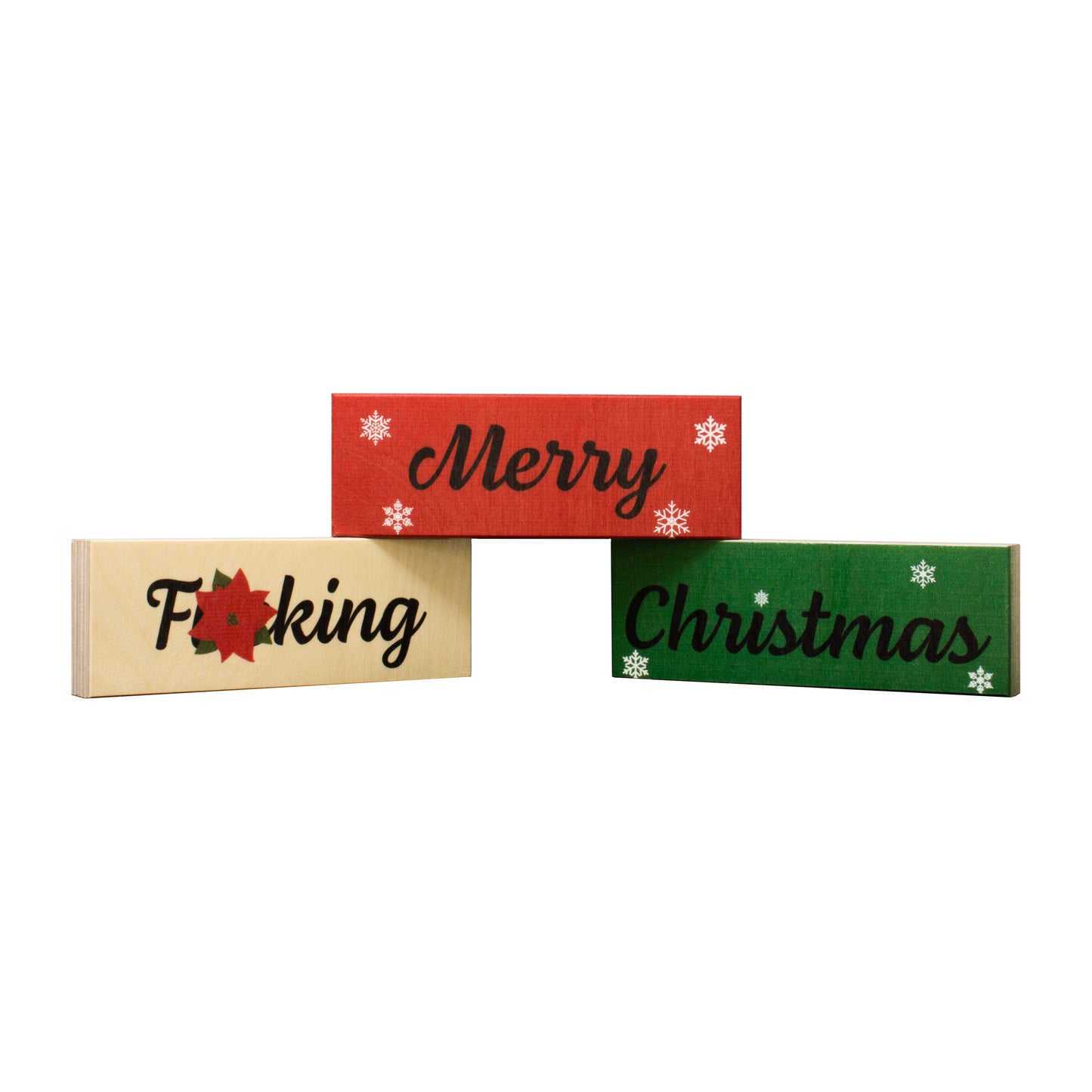 JennyGems Inappropriate Funny Christmas Gifts, Funny Christmas Decorations, Set Of 3 Merry Christmas Wood Blocks, Christmas Decor, Tiered Tray Decor, Mantel Decor, Stocking Stuffers
