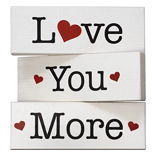 Valentines Day Decor, Love You More 3 Piece Wooden Block Sign Set