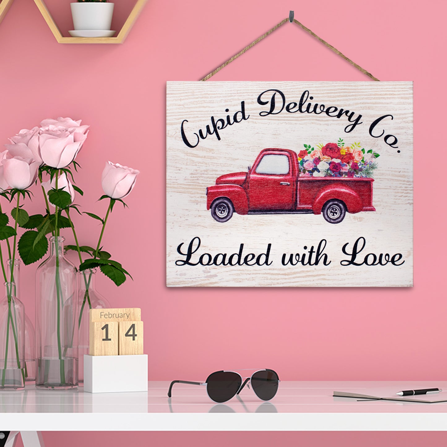 JennyGems Valentine's Day Decorations, Red Truck Valentines Sign Decor, Valentines Day Wood Sign, 10x12 Inch Wood Sign, Valentines Decor, Valentines Day Gifts, Made in USA