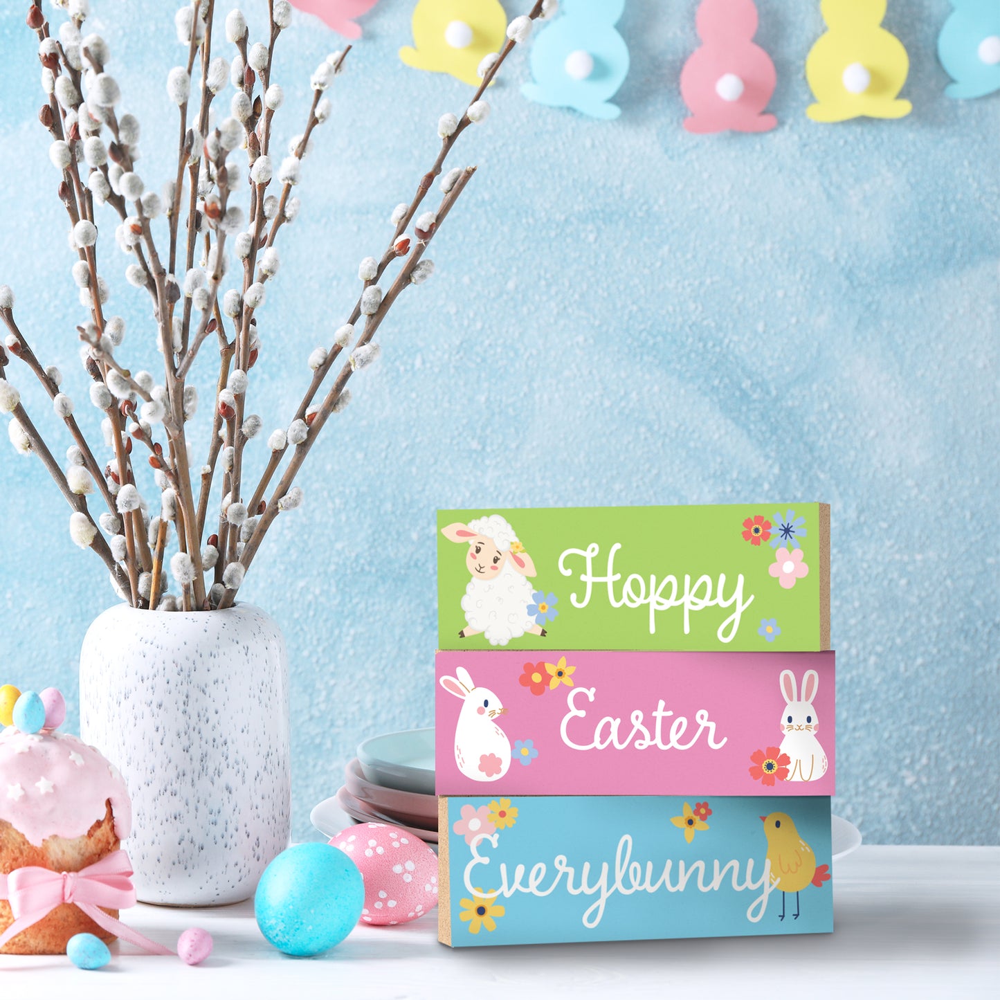 Hoppy Easter Everybunny Wooden Block Sign Set - 3pc