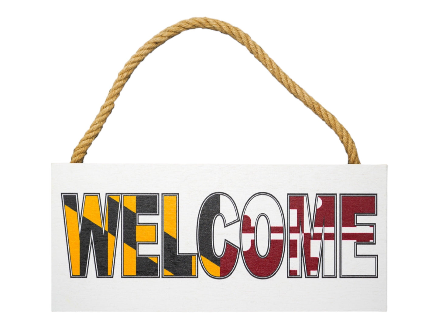 Maryland Flag Welcome Sign: Rustic Nautical Rope Decor (6x13 inches)