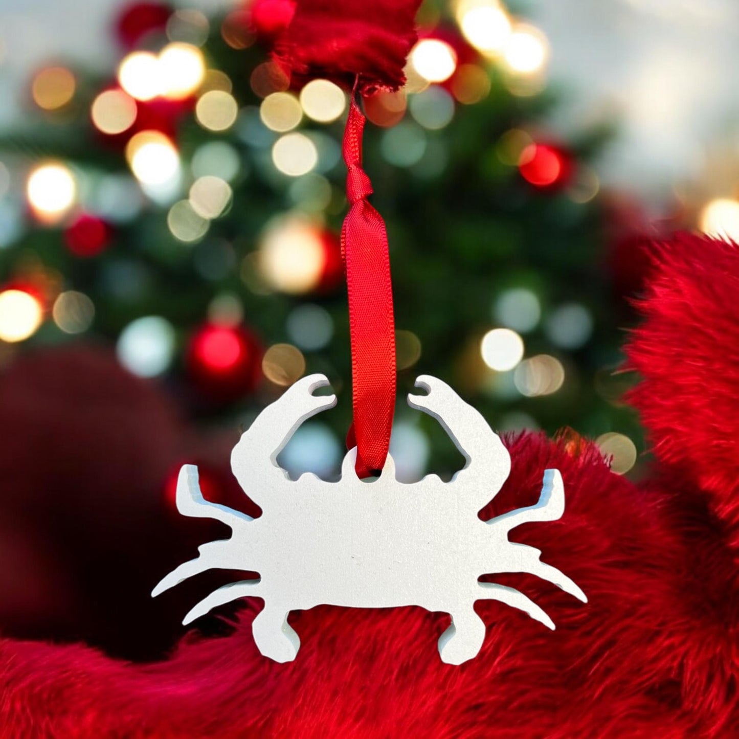 PVC Crab Christmas Ornaments: Coastal Decor with Red Ribbon (Set of 12)