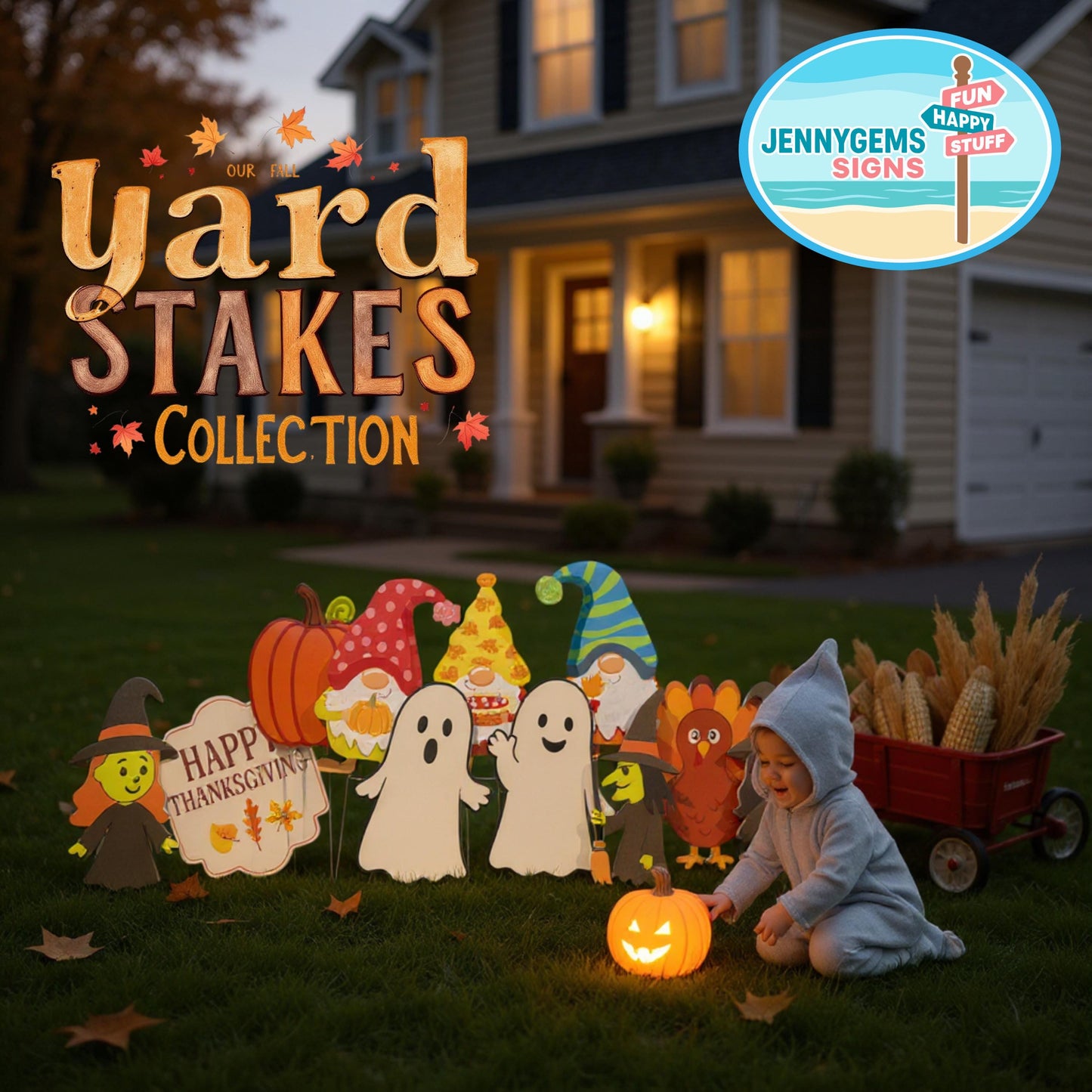 Halloween Witch Yard Stakes (Set of 3) - 12" PVC Lawn Decor - Made in USA