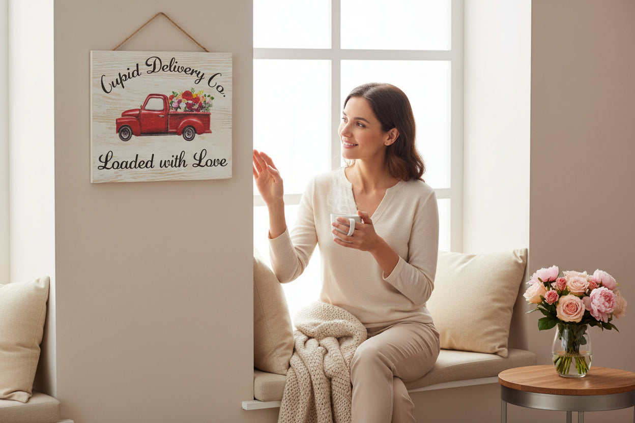Valentine’s Day Decor – Cupid Delivery Co Loaded with Love Farmhouse Sign