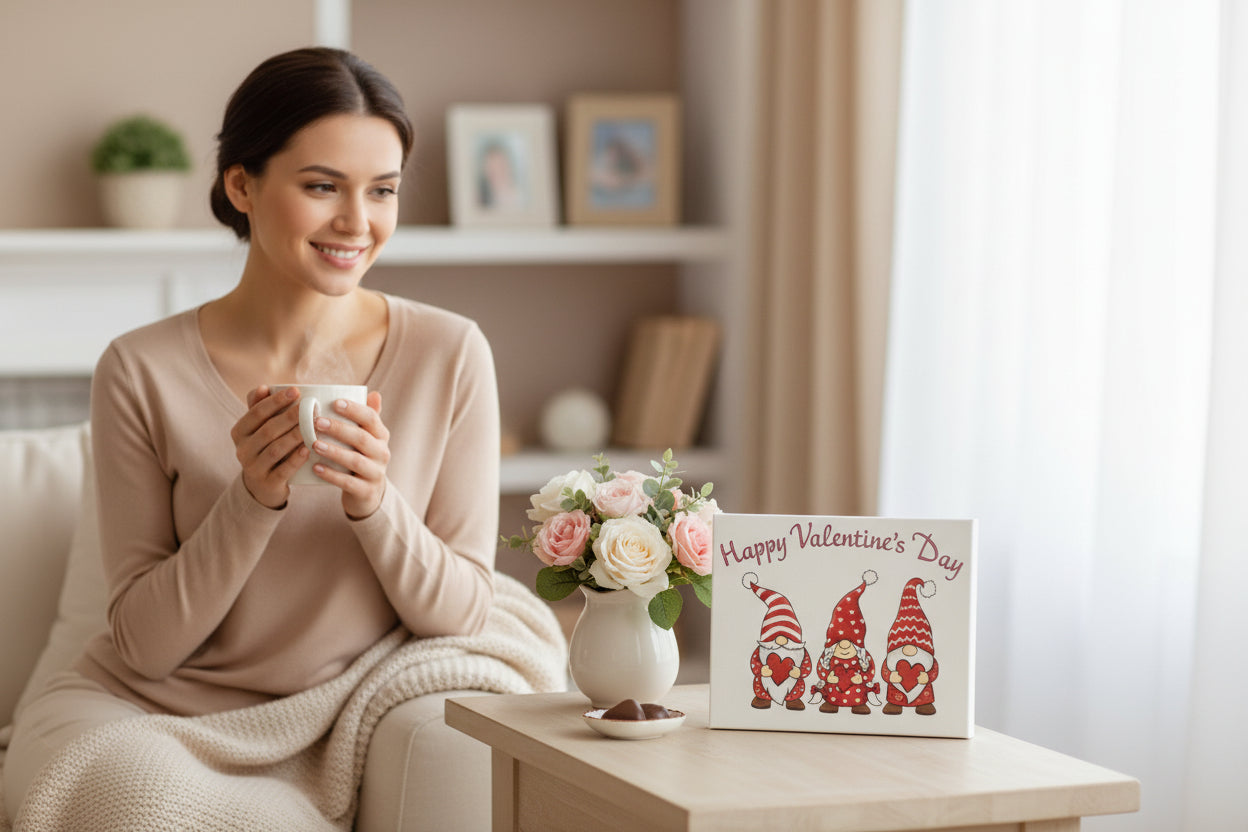 Valentines Gnomes Sign: Happy Valentine's Day Wooden Decor