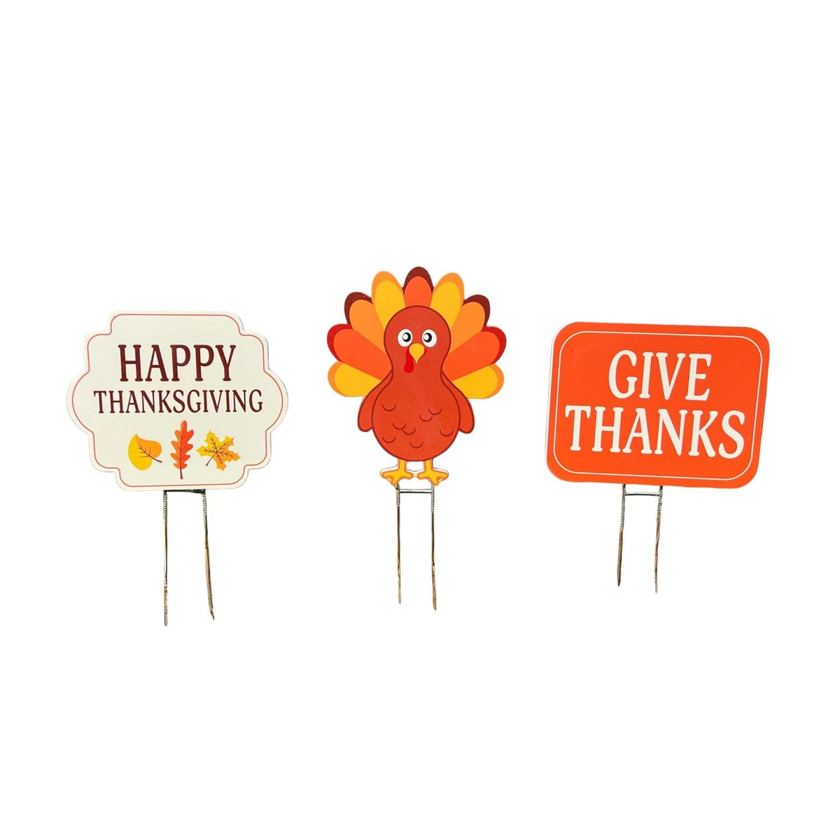 Thanksgiving Yard Signs Set of 3, Outdoor Waterproof PVC Fall Decor with Stakes, Give Thanks, Lawn Decorations