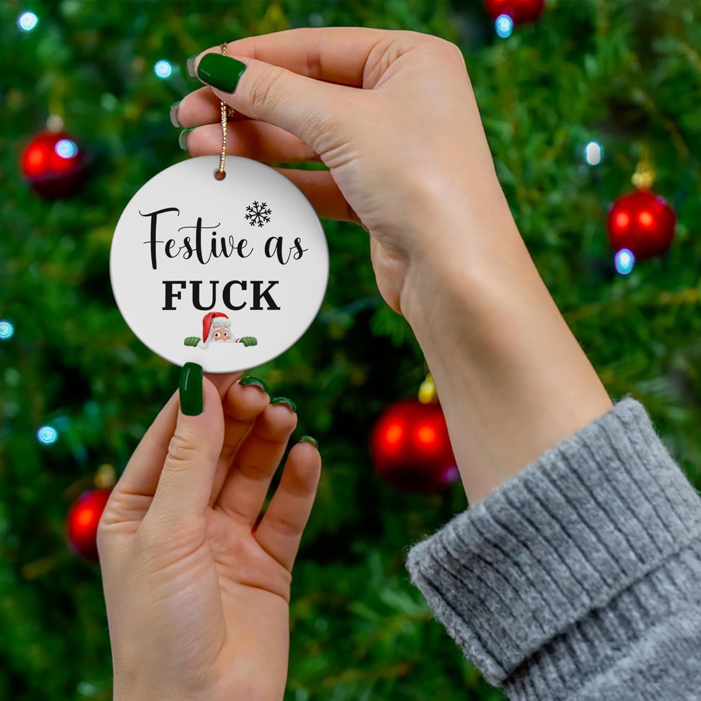 Funny Christmas Ceramic Ornament, Offensive Decor, Festive Gag Gift, Sarcastic Xmas Decoration, Inappropriate Tree Ornament