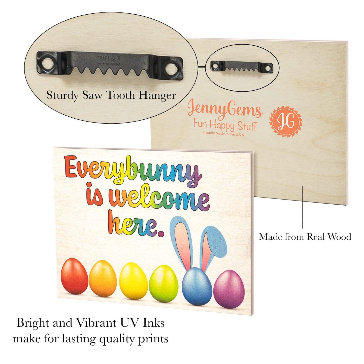 JennyGems Easter Decorations for the Home, Easter Sign, Farmhouse Easter Decor, 7.25 x 6 Wooden Sign, Made in USA