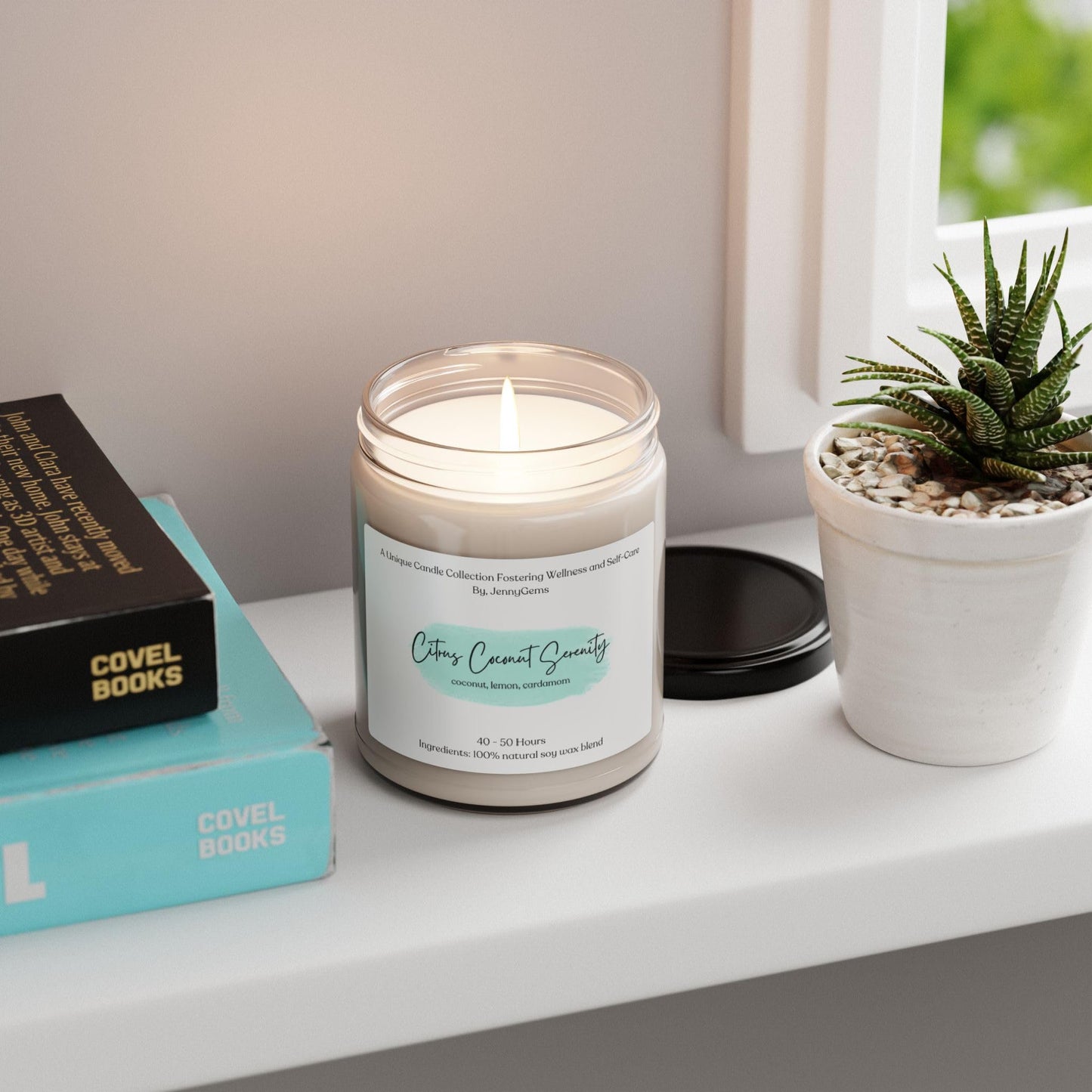 Soy Candle, Wellness and Self Care Candle, Coconut Scent, 9oz, Tranquility, Relaxation Tool, Home Fragrance
