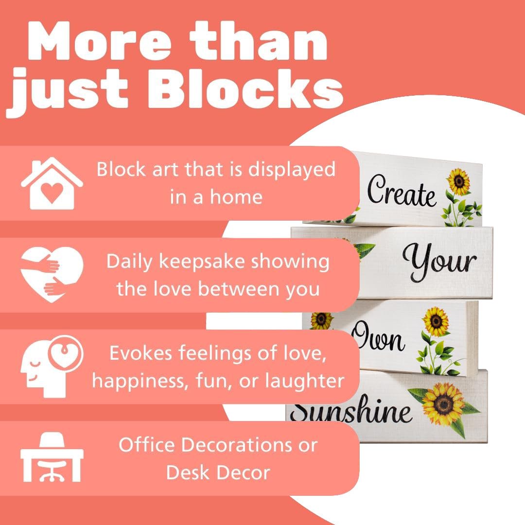 Create Your Own Sunshine Wood Block Set 4pc, Sunflower Inspirational Farmhouse Tiered Tray Decor, Positive Affirmation Home Accents