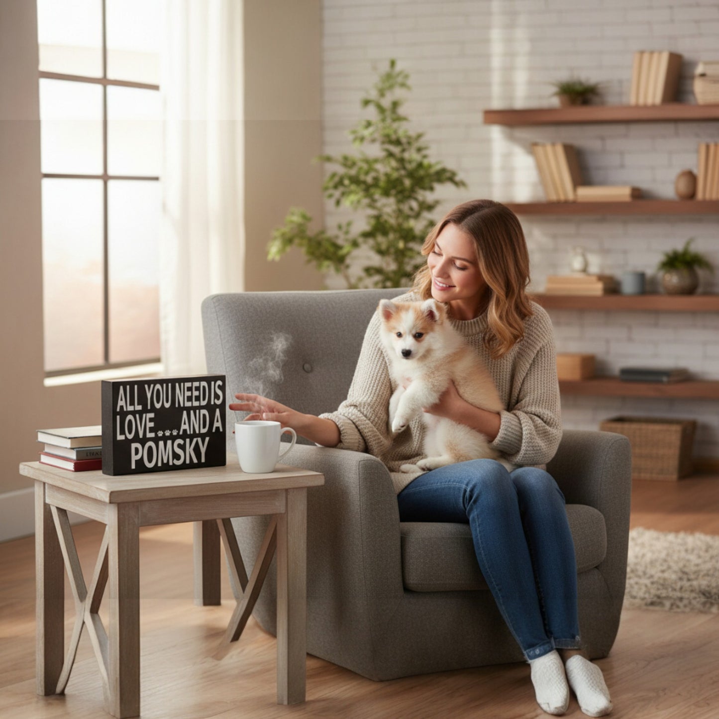 All You Need Is Love and a Pomsky Wood Sign