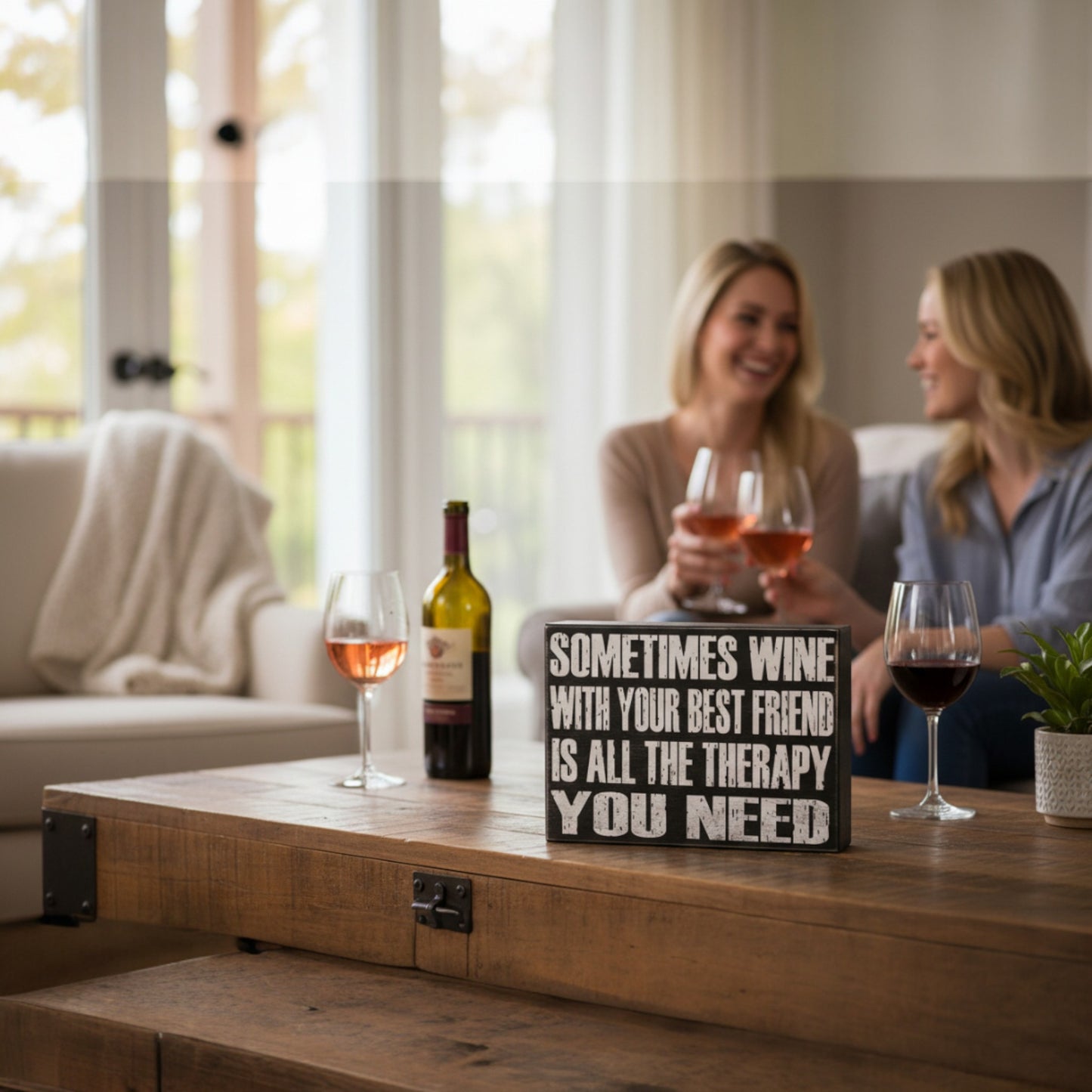 Sometimes Wine with your Best Friend is all the Therapy you Need Sign and Gift