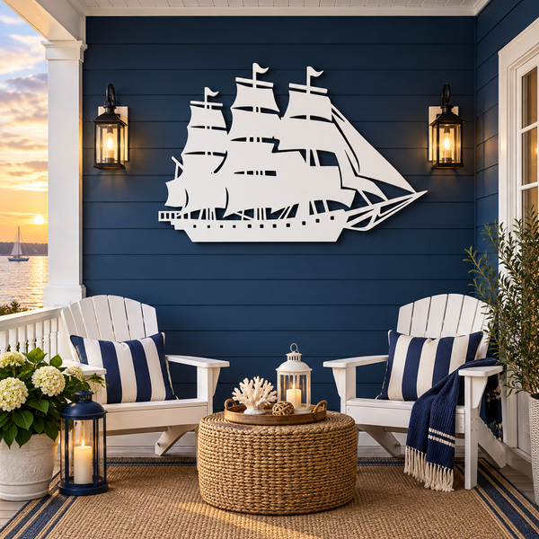 Outdoor Nautical Ship Wall Art, PVC Ship Décor for Beach House