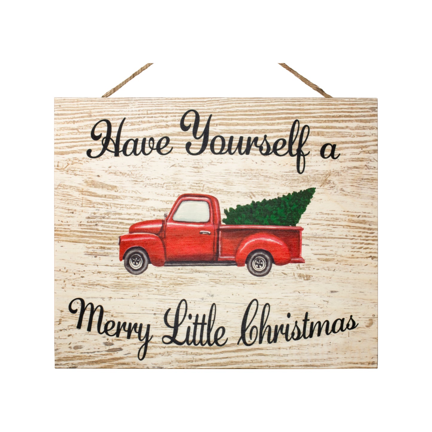 Vintage Red Truck with Christmas Tree Decor, Real Wood, 10x12 Inch, Christmas Sign, Made in USA