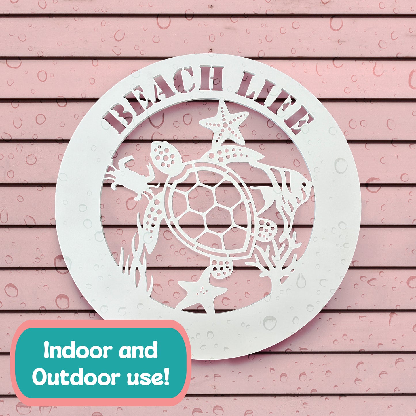 Outdoor PVC Sea Turtle "Beach Life" Sign, 2 Foot