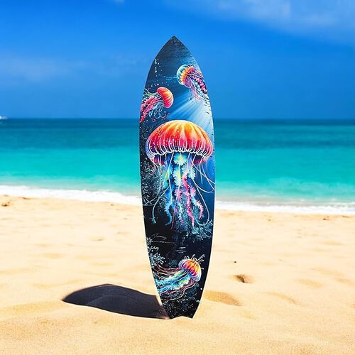 Outdoor Jellyfish Surfboard Wall Hanging, Weather Resistant, Decorative Jellyfish Wall Art, 4 Foot