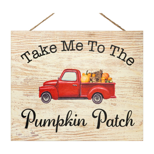 JennyGems Fall Decor, Take Me To the Pumpkin Patch Fall Harvest Sign, Thanksgiving Decorations, Fall Decorations for Home, Red Truck Sign, 10x12 Inches, Autumn Decor, Pumpkin Decor, Made in USA
