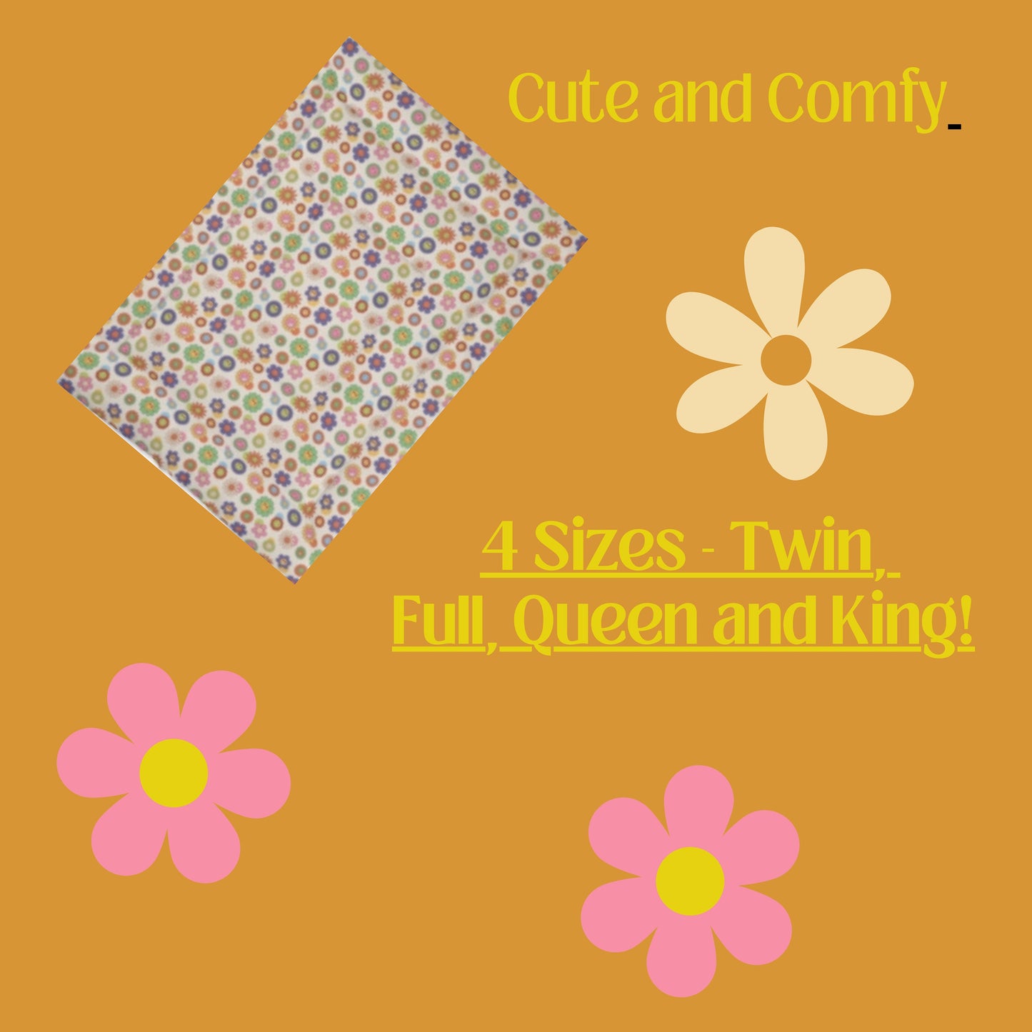 Retro Hippie Flower Bedding Comforter | 1960s Comforter and 1970s Themed Comforter, Flower Power Boho Vintage Inspired