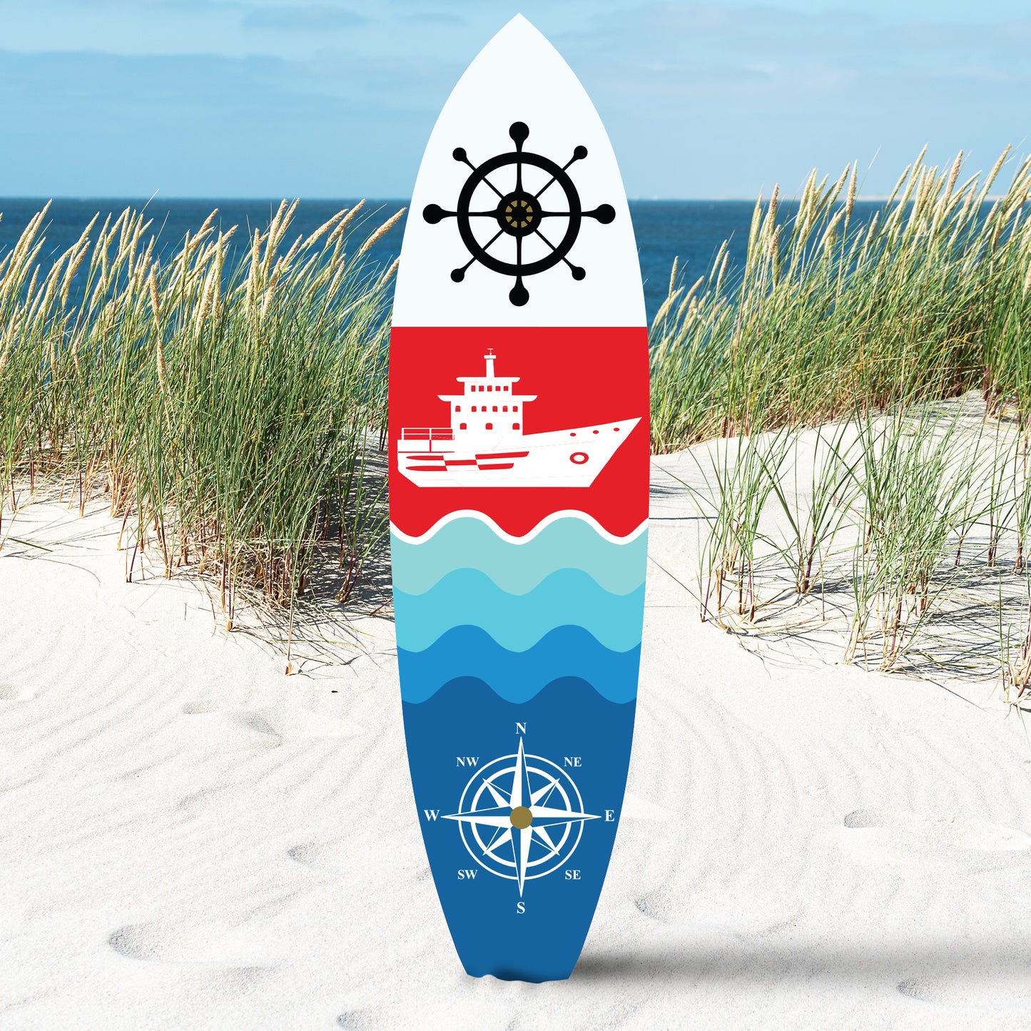 Outdoor Nautical Ship and Compass Surfboard Wall Decor, PVC, Surfboard Sign, Indoor and Outdoor, 5 Foot