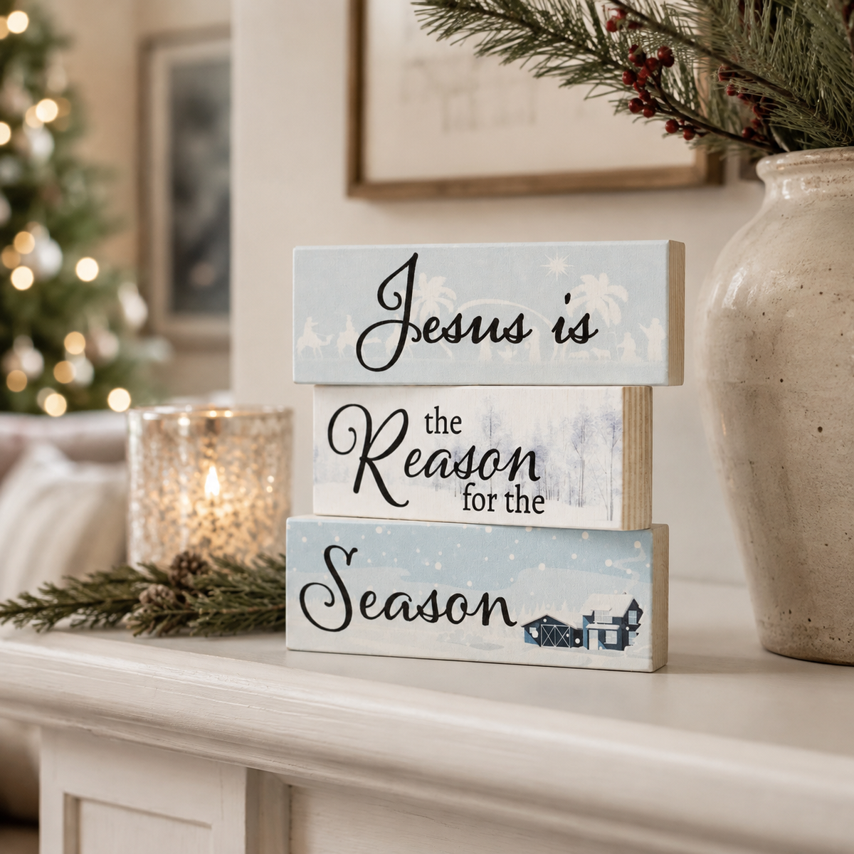 Jesus Is the Reason for the Season Mini Wood Block Signs, Christmas Decorations, Tiered Tray Decor, Holiday Decor, Christmas Nativity Signs