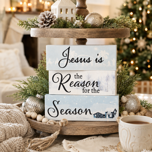 Jesus Is the Reason for the Season Mini Wood Block Signs, Christmas Decorations, Tiered Tray Decor, Holiday Decor, Christmas Nativity Signs